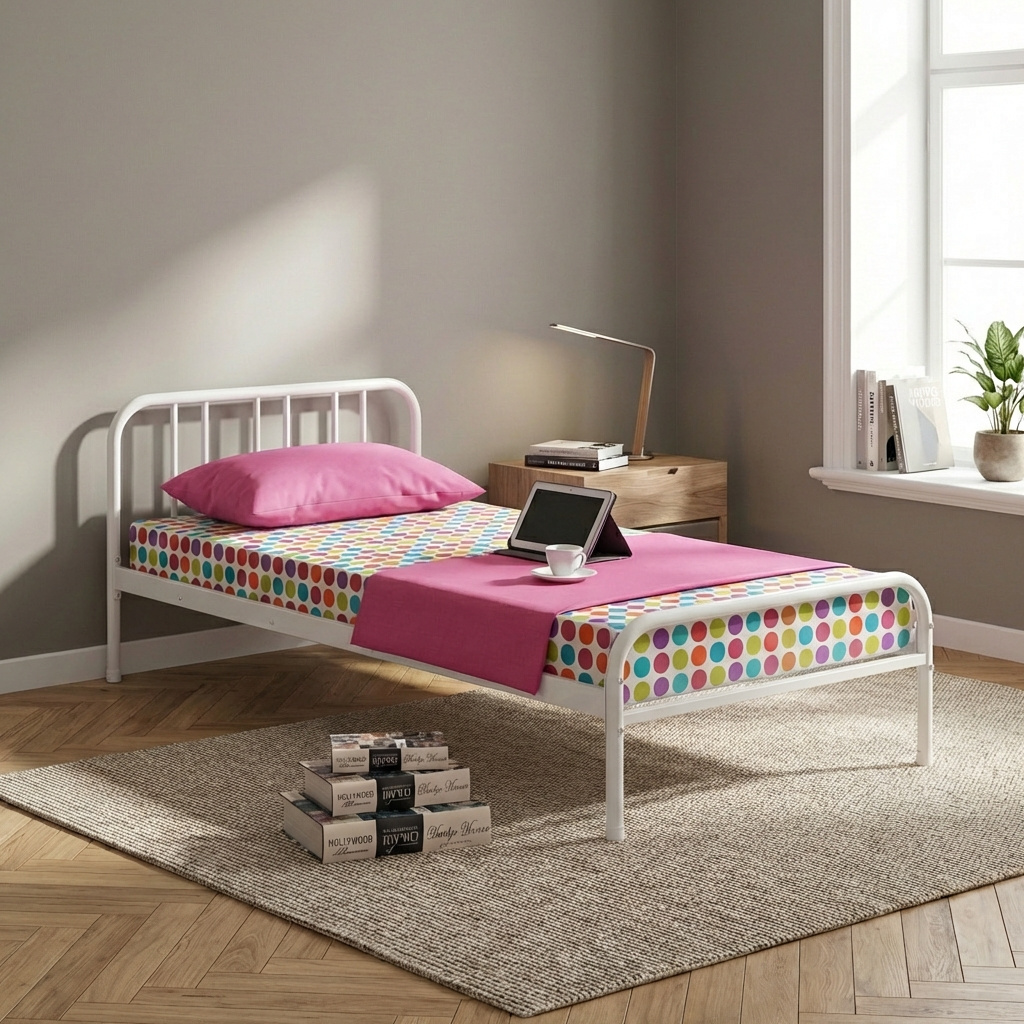 DecHome GENOA90 Letto Singolo con Rete Doghe Metallo 96.4x198x61h cm Bianco