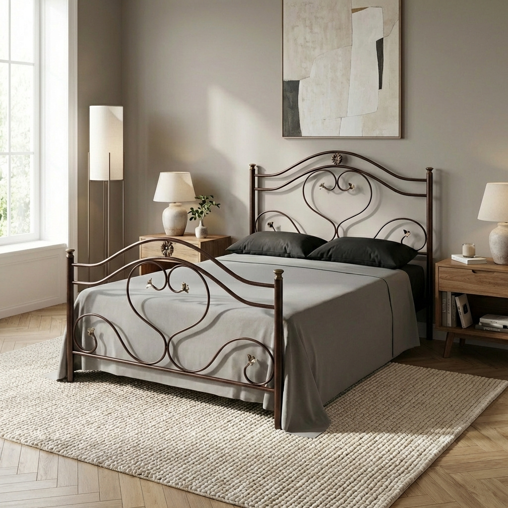 DecHome GINESTRASNE Letto Singolo Ferro Battuto Classico 90x202x131,5 cm Nero Oro