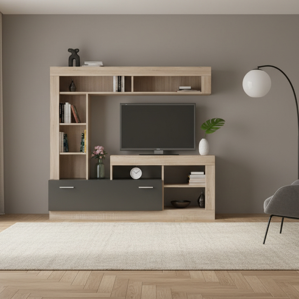 DecHome GRK193025-0164 Parete Attrezzata 170x170x42 Natural Wood Antracite