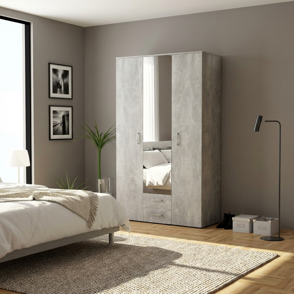 DecHome GRK709K4298 Armadio Guardaroba 3 ante battenti 121x54x200 cm Cemento