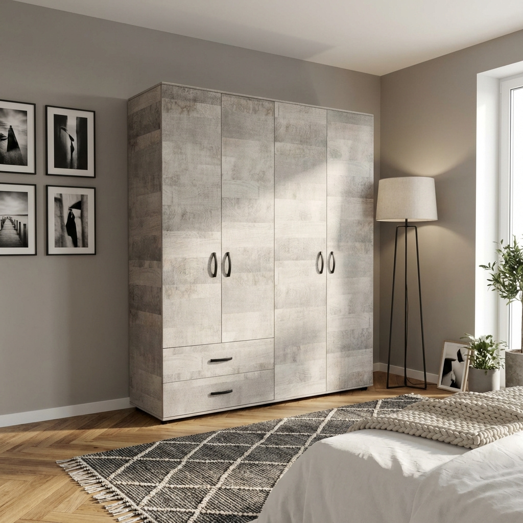 DecHome GRK740K355 Armadio Guardaroba 4 ante battenti 160x52x205 cm Rovere platino