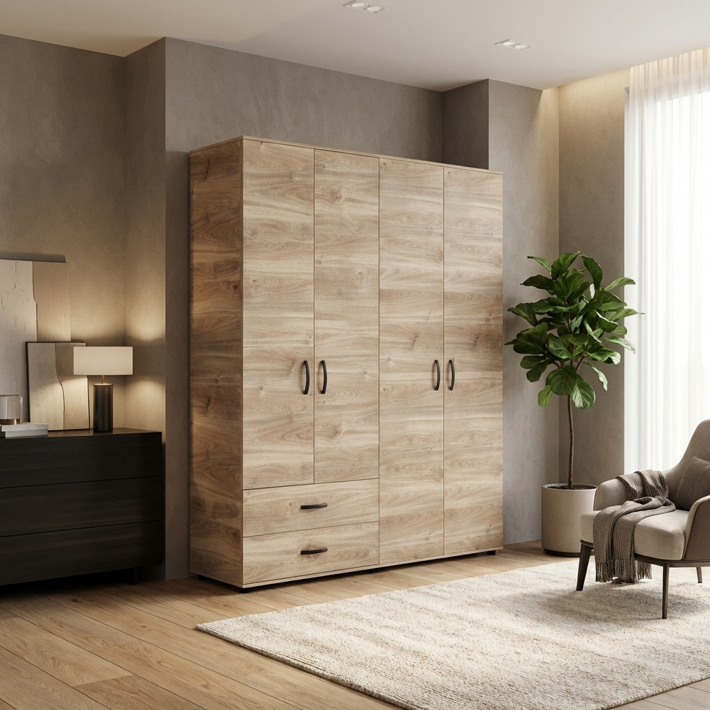 DecHome GRK740K358 Armadio Guardaroba 4 ante e 2 cassetti 160x52x205 cm Rovere Miele