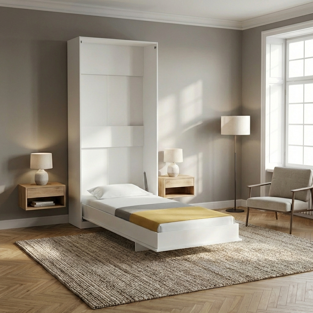 DecHome HAPPYLETTO Letto Singolo A Scomparsa Estraibile Base Materasso 104x217x221 Bianco