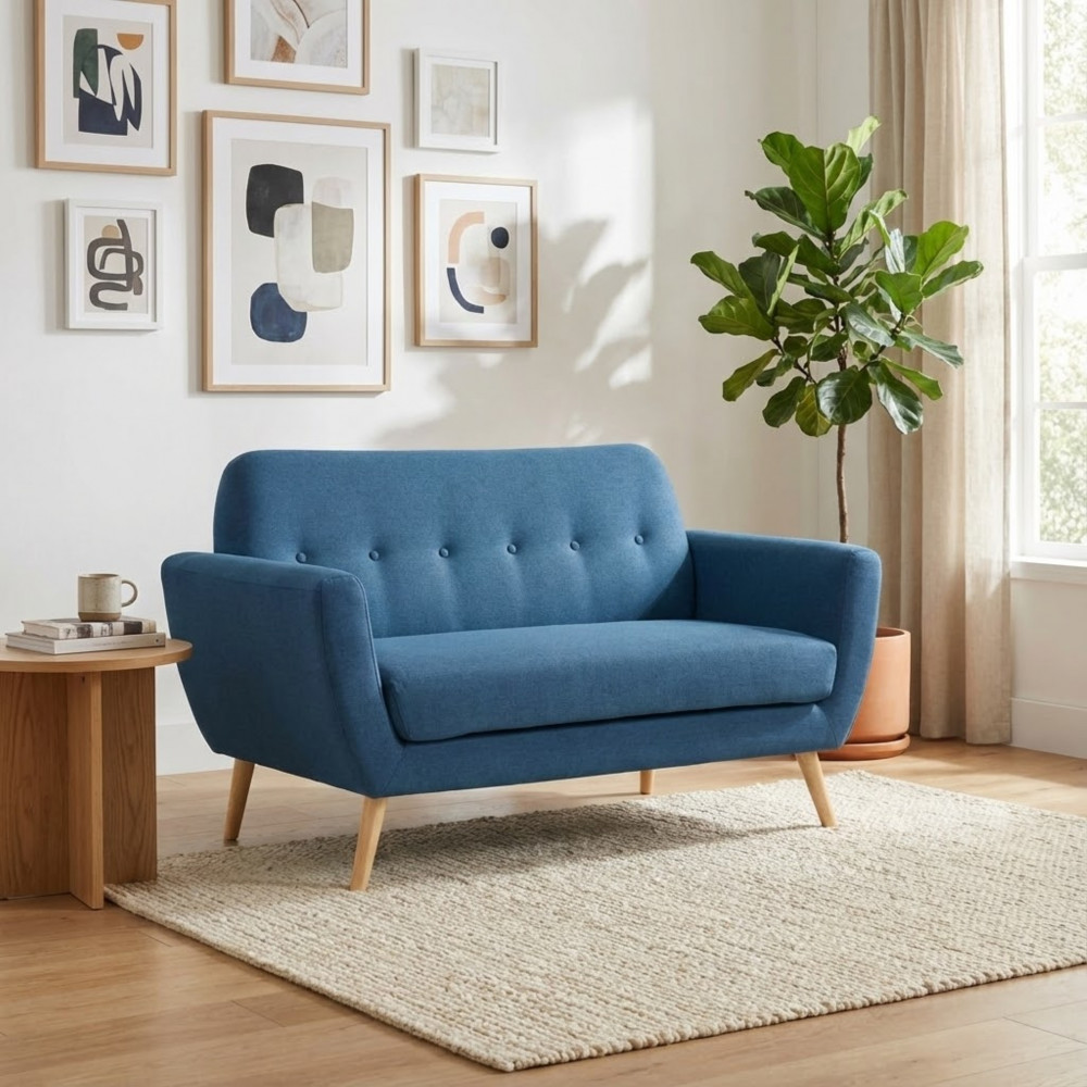 DecHome HF807101-BLU Divano 2 Posti Stile Scandinavo in Tessuto 147x79x86 cm Blu  - Canberra
