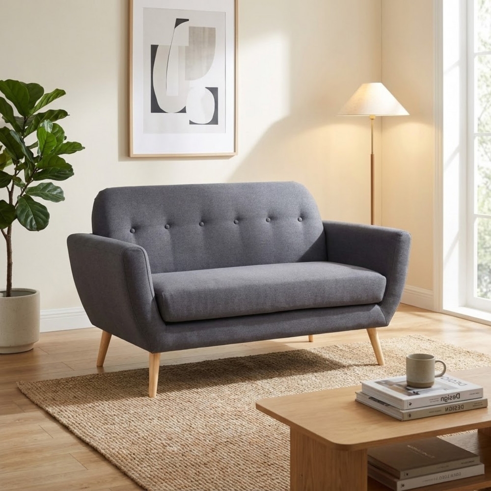 DecHome HF807101-DGRE Divano 2 Posti Stile Scandinavo Tessuto 147x79x86 Grigio Scuro Canberra