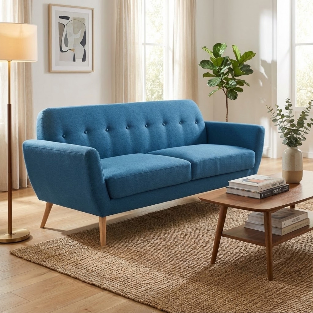 DecHome HF807102-BLU Divano 3 Posti Stile Scandinavo in Tessuto 193x79x86 cm Blu  - Canberra