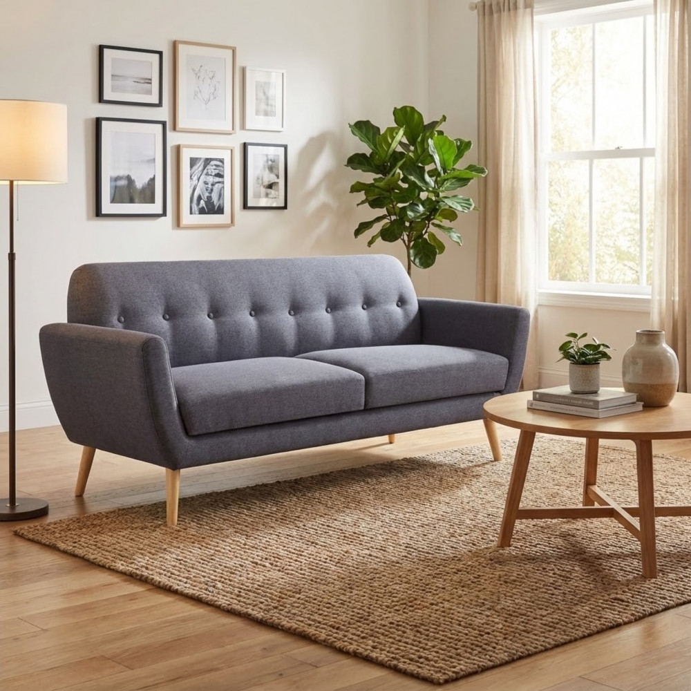 DecHome HF807102-DGRE Divano 3 Posti Stile Scandinavo Tessuto 193x79x86 cm Grigio Scuro