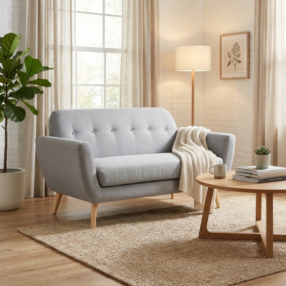 DecHome HF807102-LGRE Divano 3 Posti Stile Scandinavo Tessuto 193x79x86 Grigio Chiaro Canberra