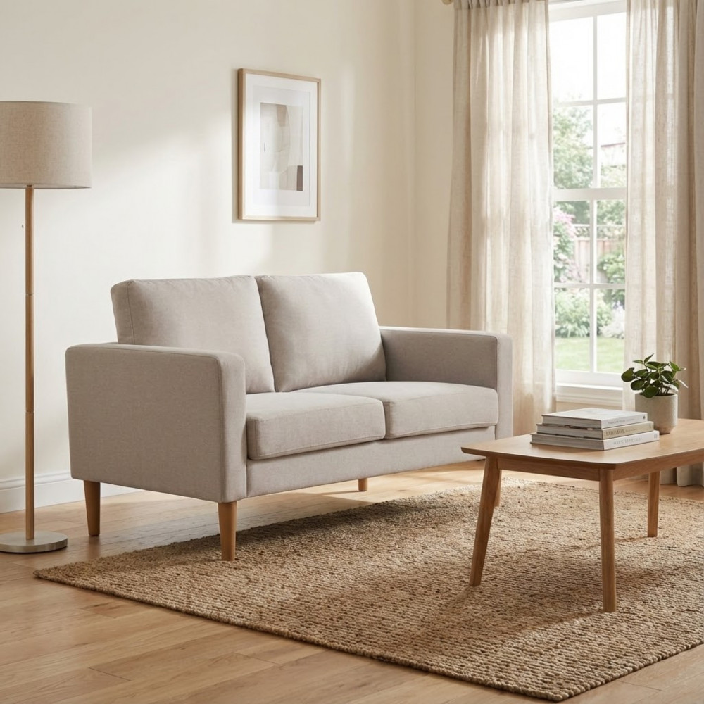 DecHome HF807145-BEIG Divano 2 Posti Stile Scandinavo Tessuto 124x73x82 cm Beige Santa Fe