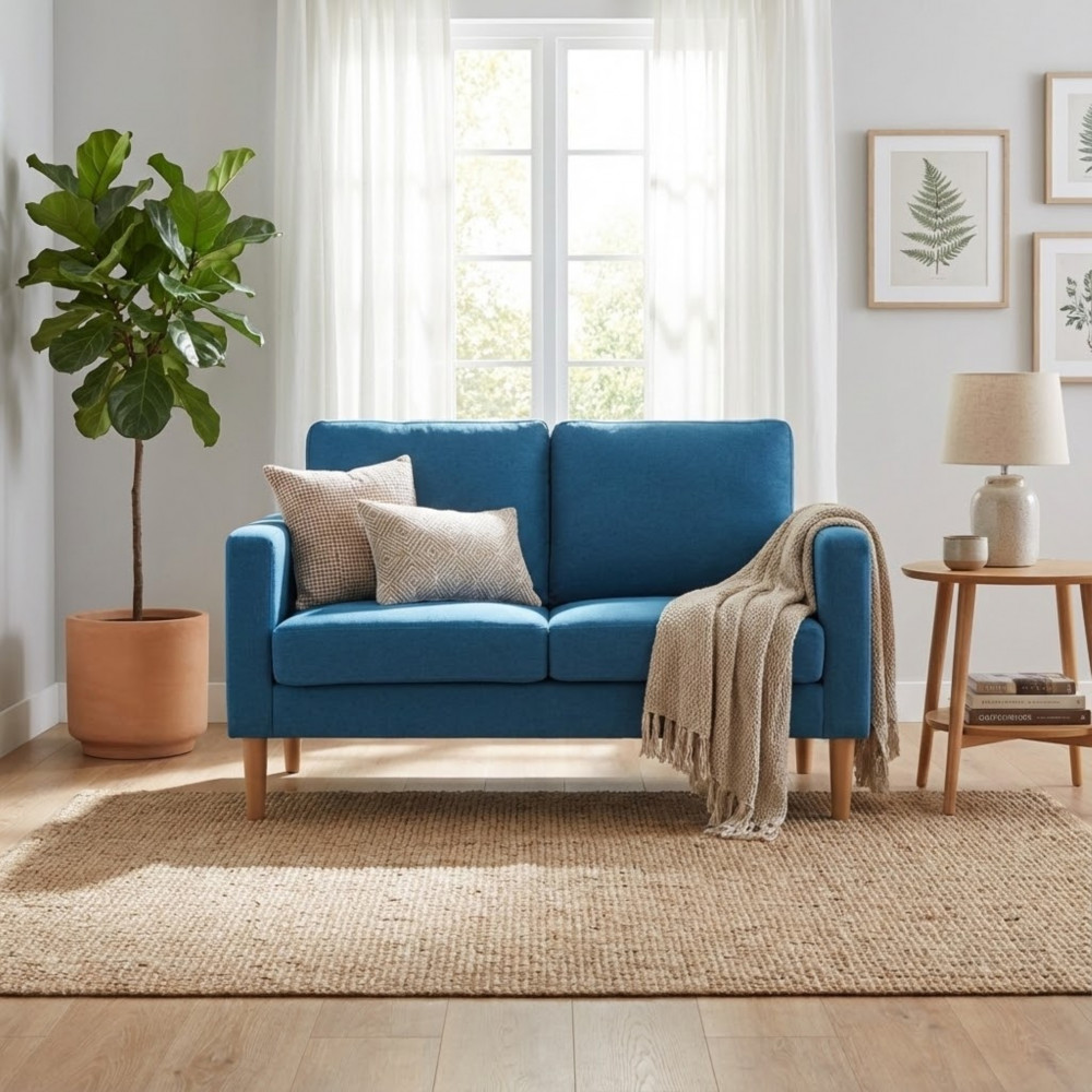 DecHome HF807145-BLU Divano 2 Posti Tessuto effetto 124x73x82 cm Blu Santa Fe