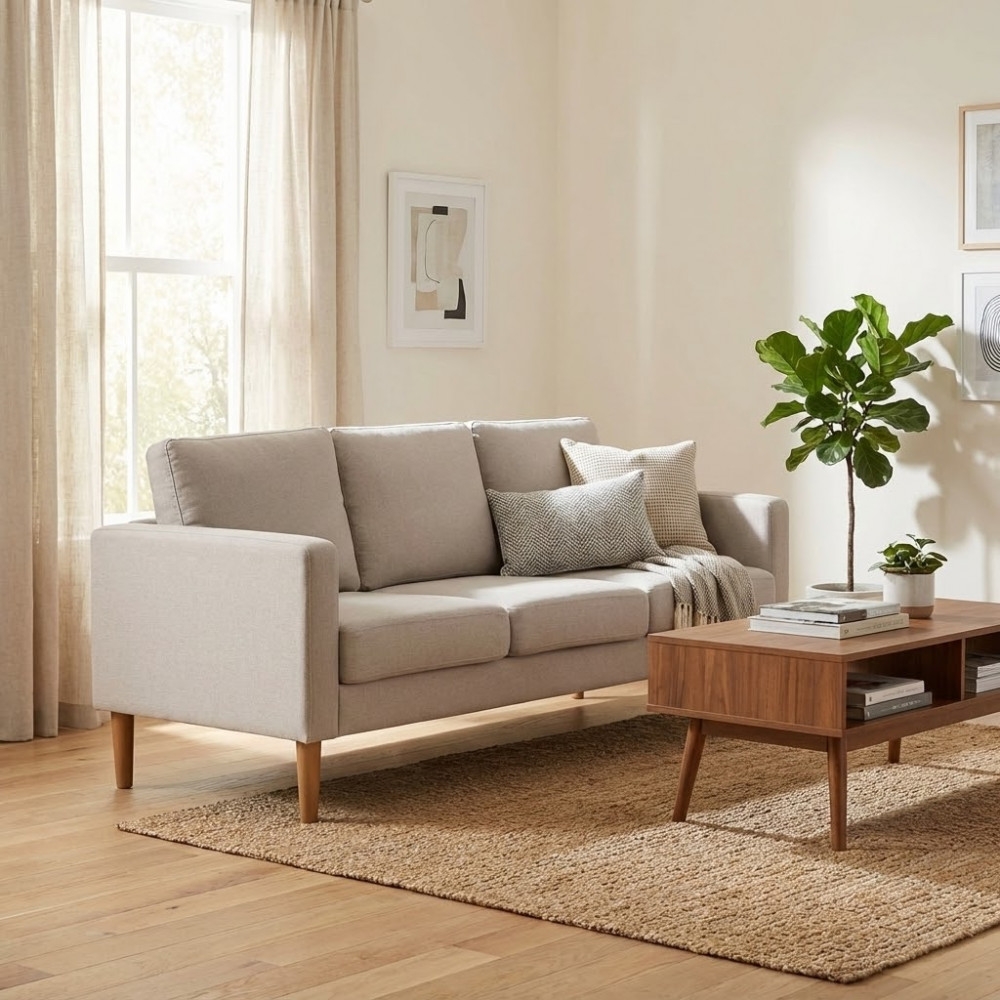 DecHome HF807146-BEIG Divano 3 Posti Stile Scandinavo Tessuto 177x73x82 cm Beige  - Santa Fe