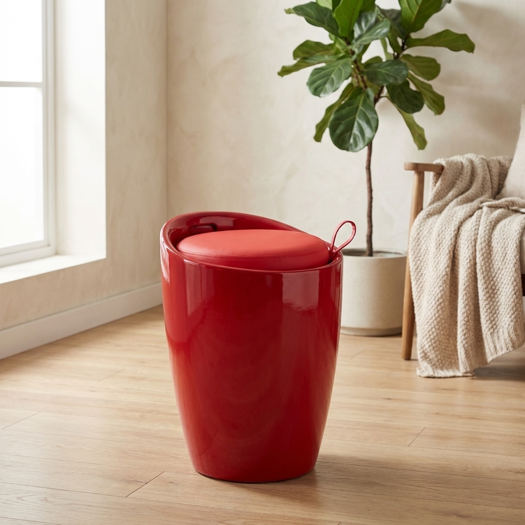 DecHome HF807159-RED Pouf Contenitore in Plastica Cuscino 38X54 cm Rosso