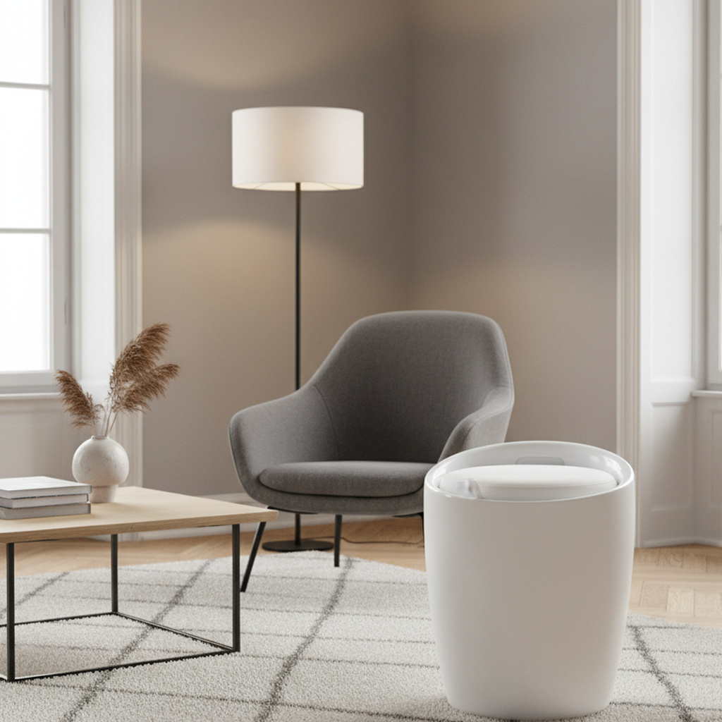 DecHome HF807159-BIAN Pouf Contenitore Tondo in Plastica con Cuscino 36x50 cm Bianco