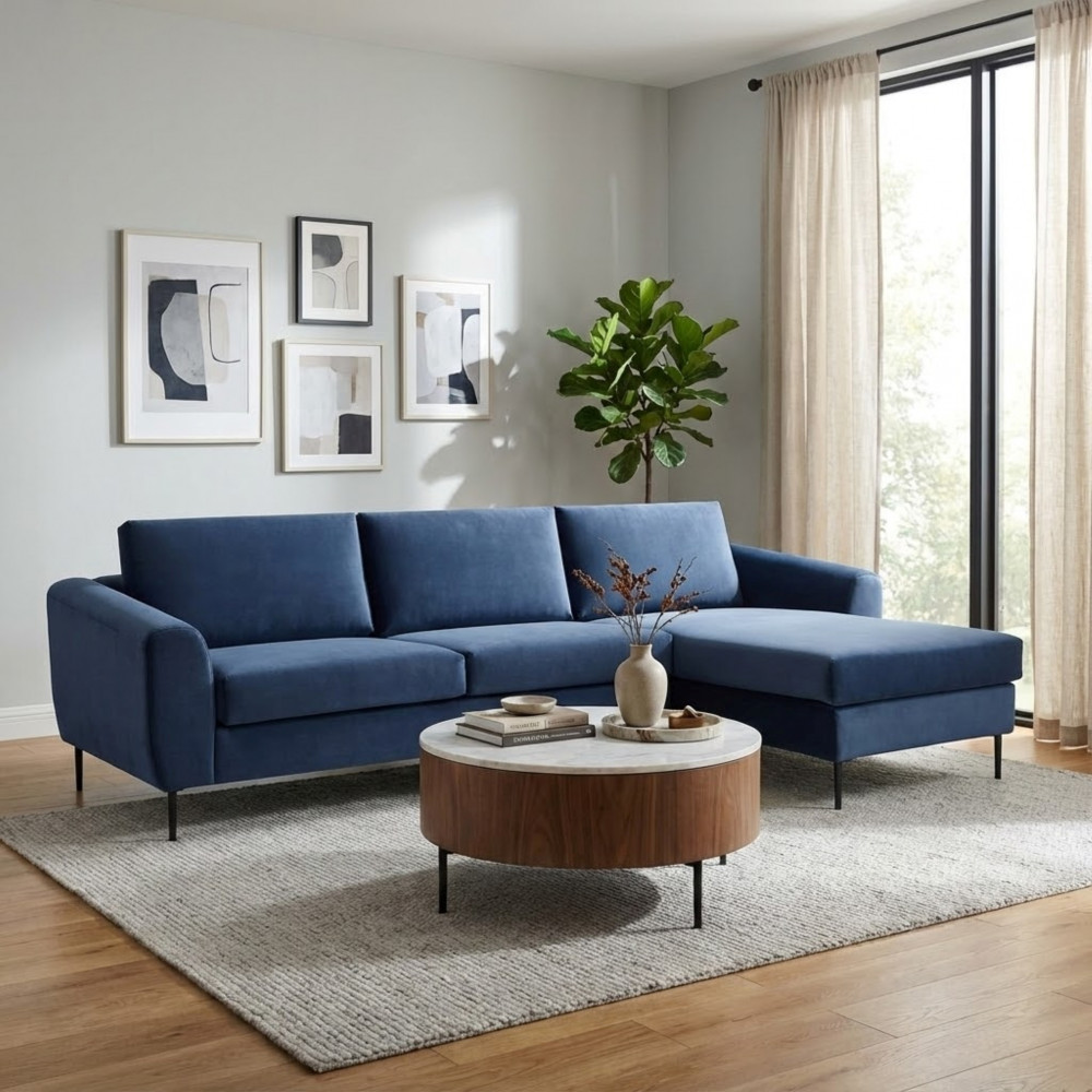 DecHome HF807210-BLU Divano Angolare 3 Posti Moderno in Tessuto 181x96x84cm Blu  - Kos