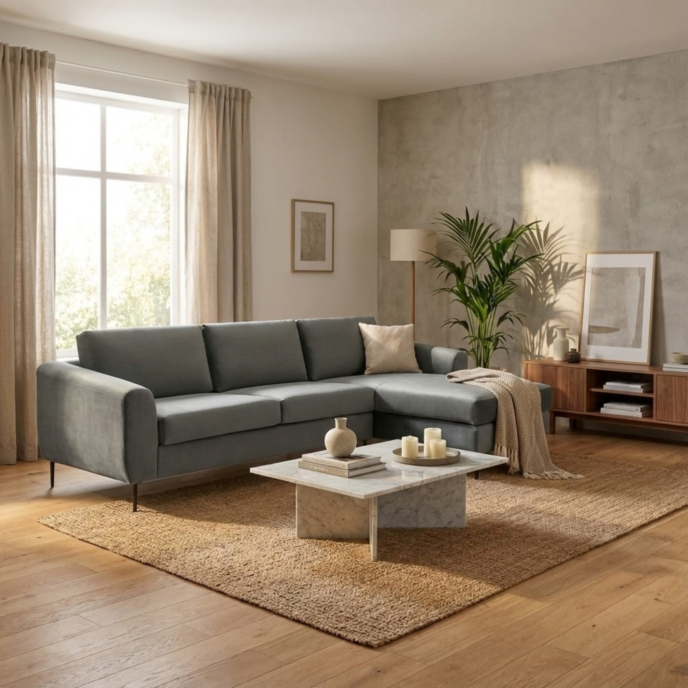 DecHome HF807210-GREY Divano Angolare 3 Posti Moderno in Tessuto 181x96x84cm Grigio  - Kos