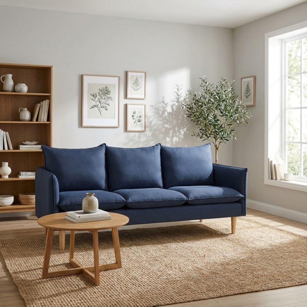 DecHome HF807211-BLU Divano 3 Posti Stile Scandinavo in Tessuto 188x82x84 cm  Blu  - Ibiza