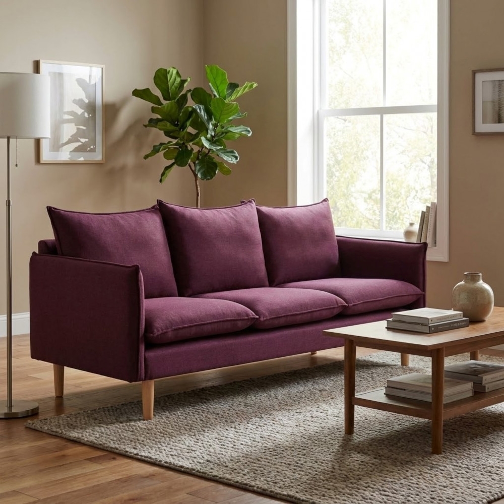 DecHome HF807211-VIOL Divano 3 Posti Stile Scandinavo in Tessuto 188x82x84 cm  Viola  - Ibiza