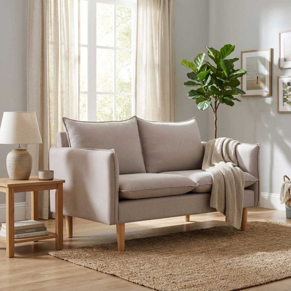 DecHome HF807212-BEIG Divano 2 Posti Tessuto effetto Lino 130x84x82 cm Beige Ibiza