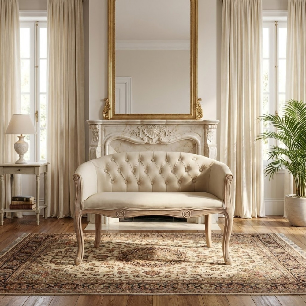 DecHome HF807263 Divano 2 Posti Stile Classico in Tessuto 107x61x70 cm Beige  - Danubio