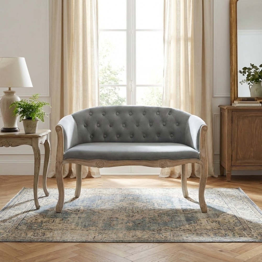 DecHome HF807265 Divano 2 Posti Stile Classico in Velluto 107x61x70 cm Grigio  - Danubio