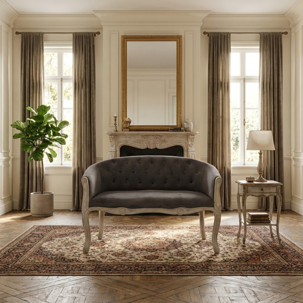 DecHome HF807266 Divano 2 Posti Stile Classico in Velluto 107x61x70 cm Taupe  - Danubio