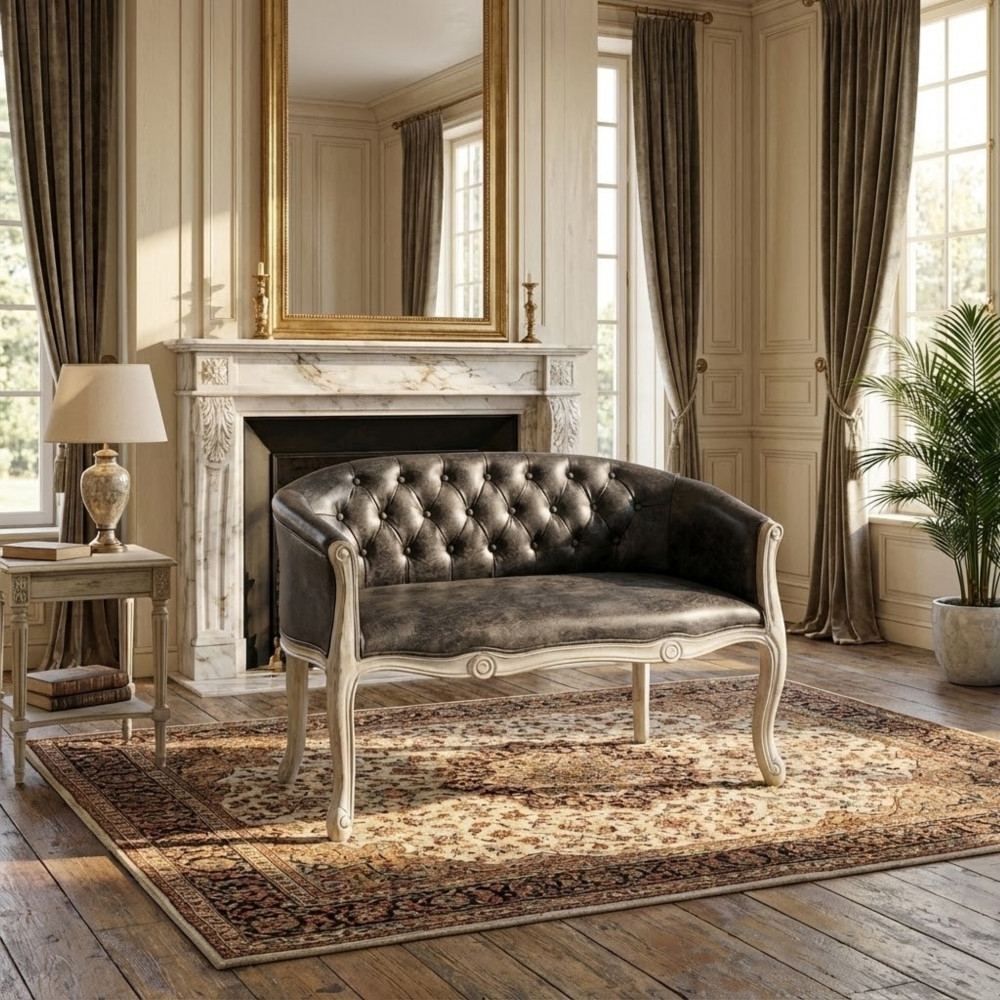 DecHome HF807267 Divano 2 Posti Stile Classico Ecopelle 107x61x70 cm Grigio Scuro Danubio
