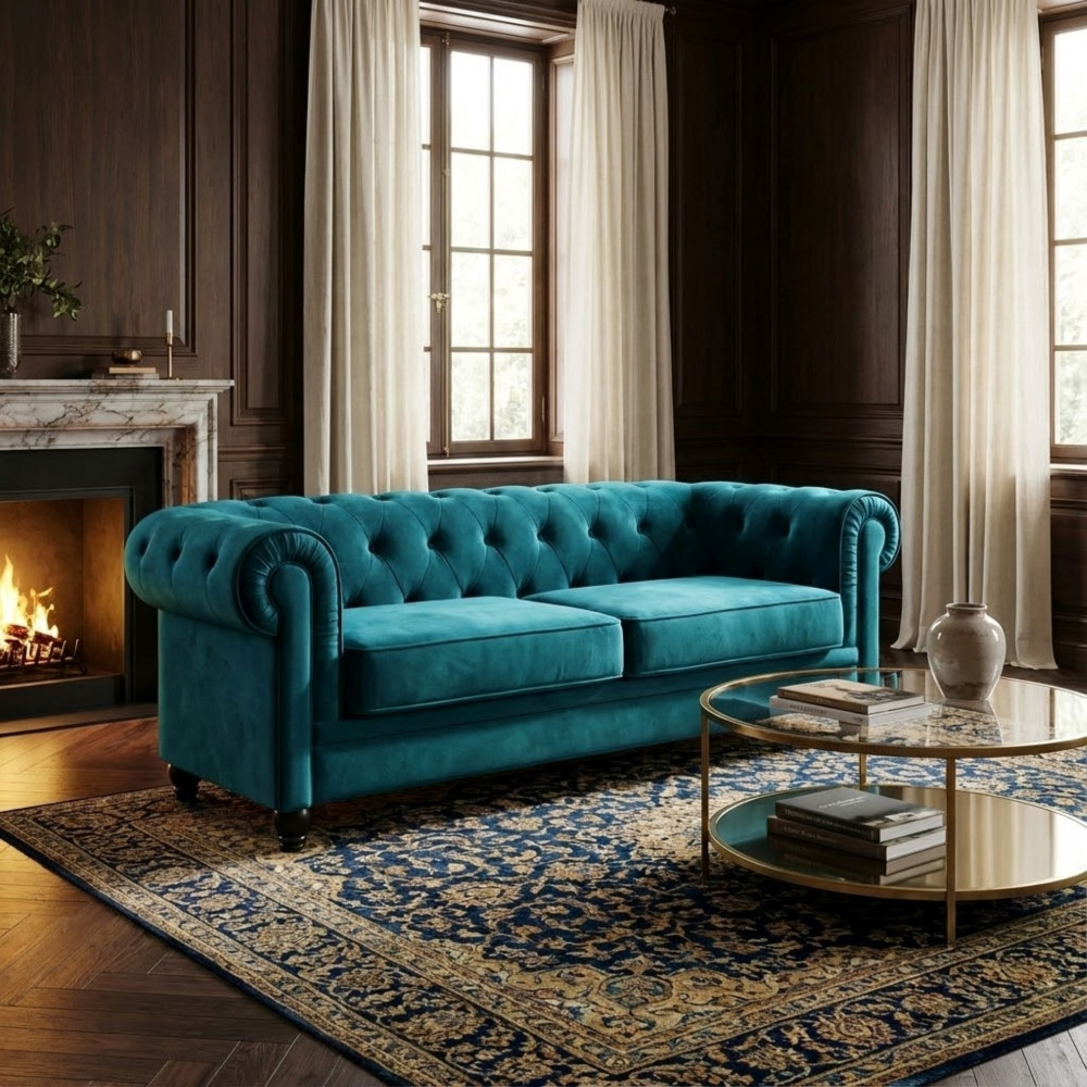 DecHome HF807273 Divano 3 Posti Stile Classico in Velluto 197x74x82 cm Blu