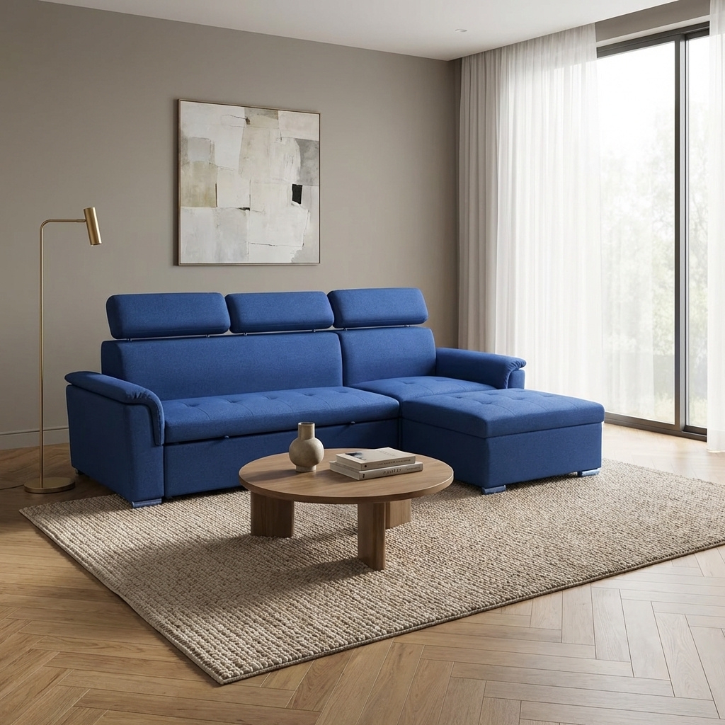 DecHome HF807277-BLU Divano Letto 3 Posti Moderno in Tessuto 234x148x84 cm Blu