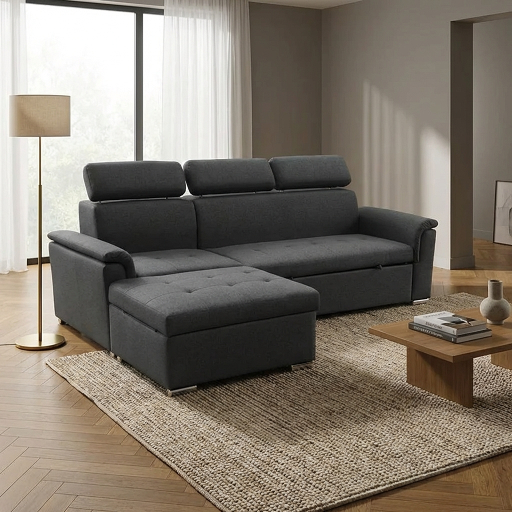 DecHome HF807277-DGRE Divano Letto 3 Posti Moderno in Tessuto 234x148x84 cm Grigio Scuro