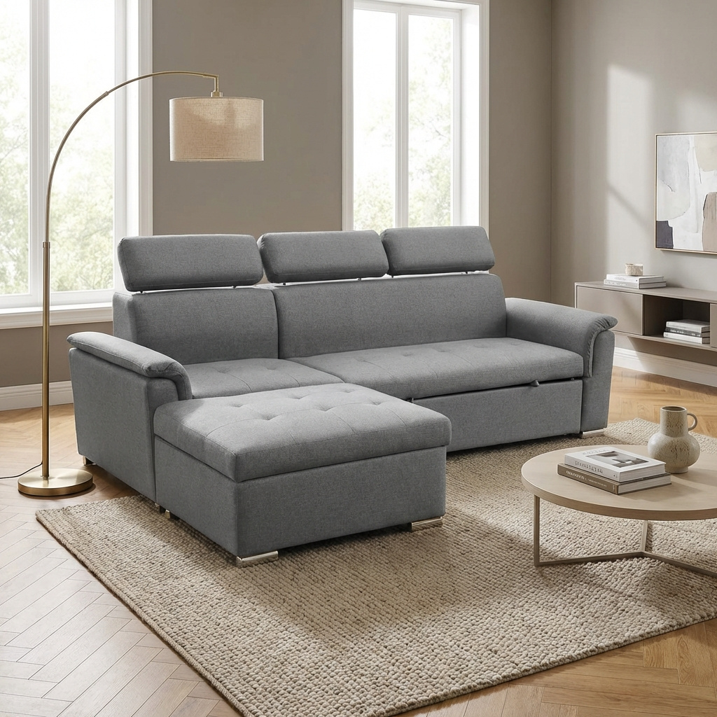 DecHome HF807277-LGRE Divano Letto 3 Posti Moderno in Tessuto 234x148x84 cm Grigio Chiaro
