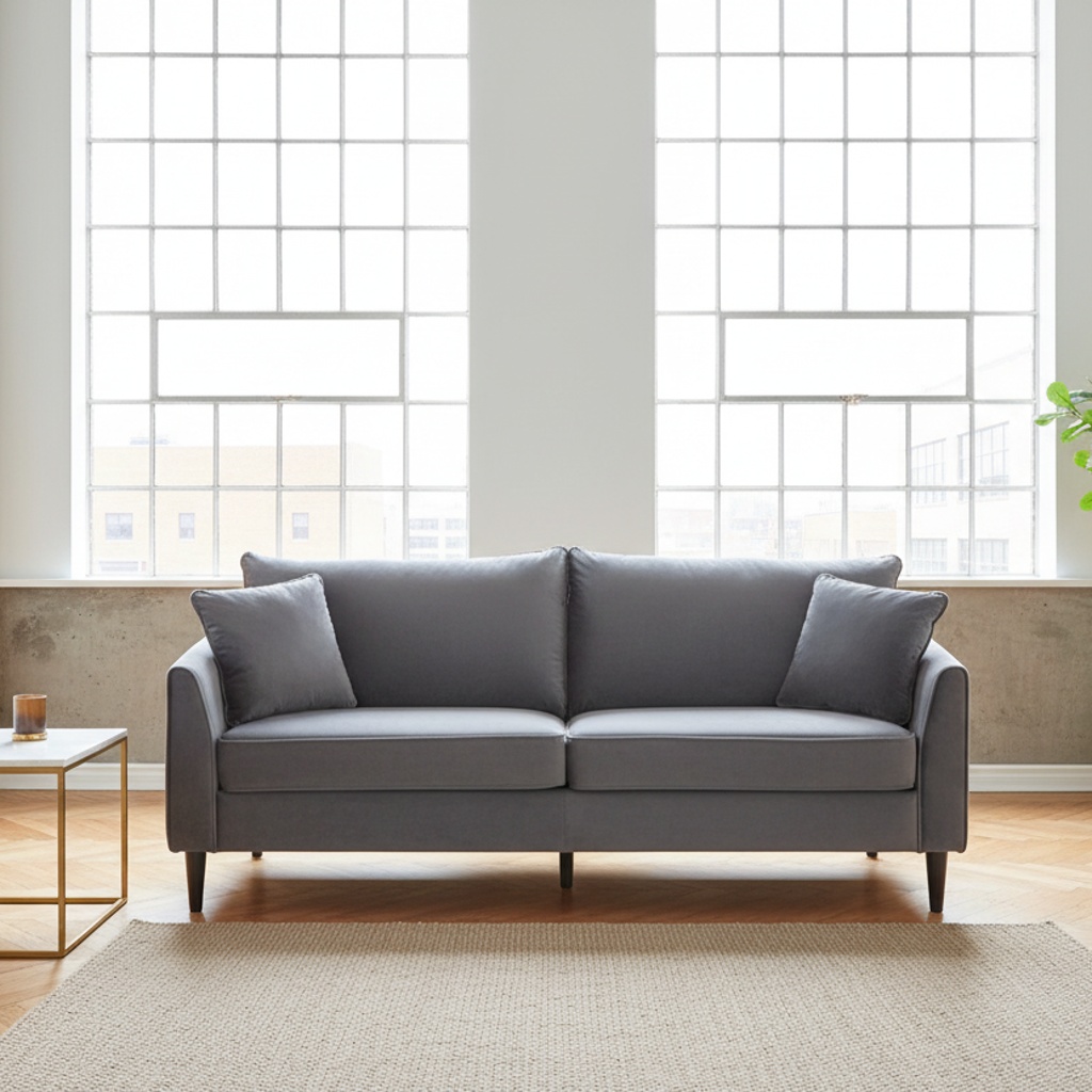 DecHome HF807278-GREY Divano 3 Posti Moderno in Velluto 196x83x89 cm Grigio Chiaro  - Cordoba