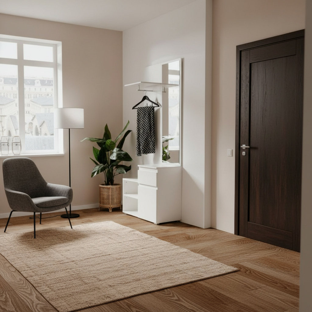 DecHome IMAGE41B Mobile Ingresso Appendiabiti con Specchio 85x37x195 cm Bianco Image