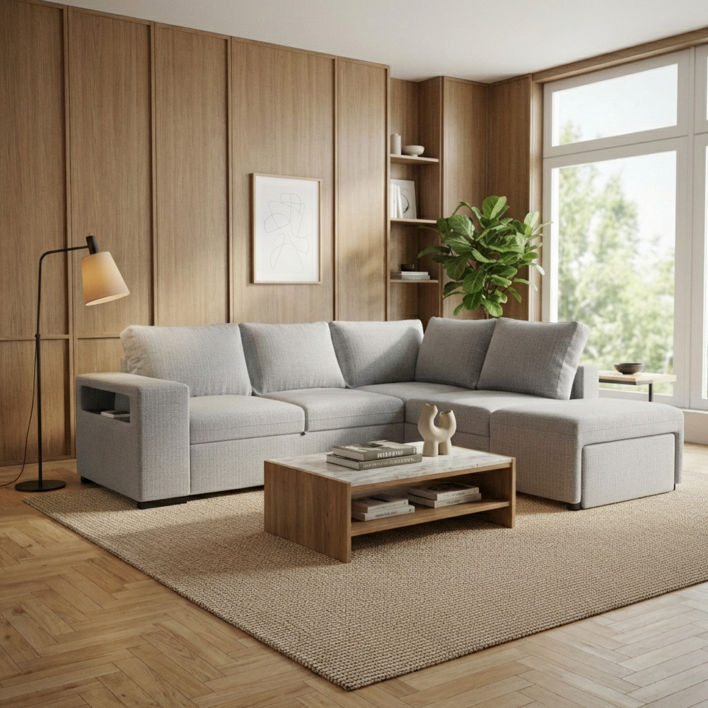 DecHome Divano Angolare Penisola Contenitore Pouf Letto Estraibile Reversibile Antimacchia Dimensioni 248.5x209x90.5 cm colore Grigio - JOZZISC1756