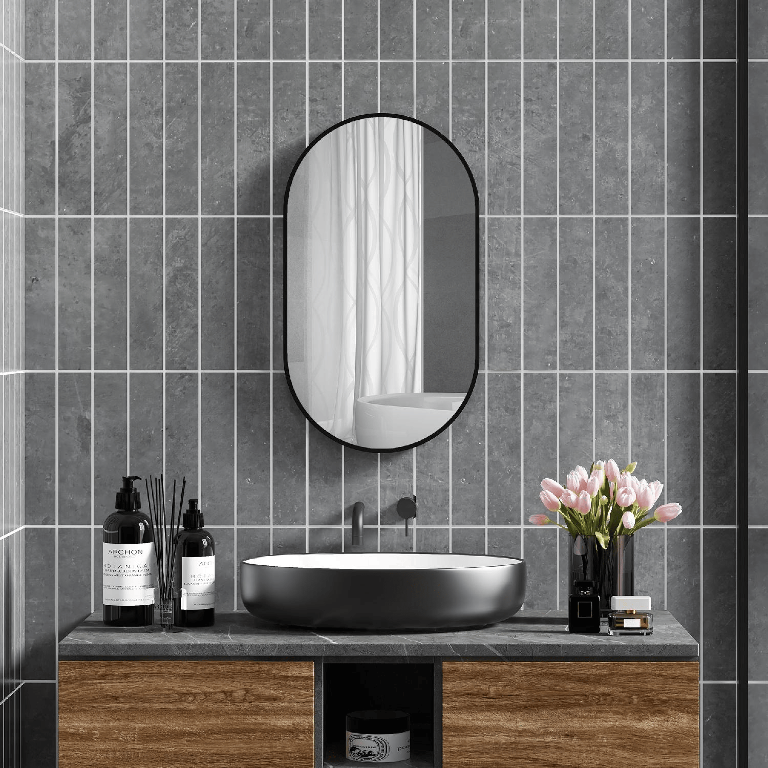 DecHome K1753BK Specchio Bagno Ovale in Alluminio 40x70 cm colore Nero