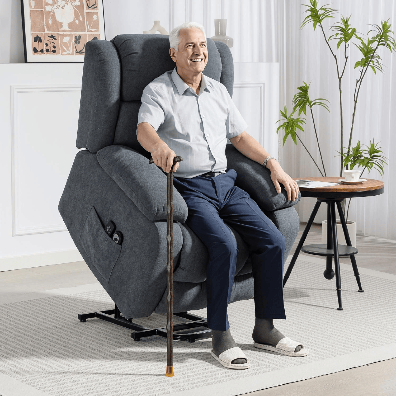 DecHome K1851CG Poltrona per Anziani Elettrica Alzapersona Reclinabile in Tessuto Grigio