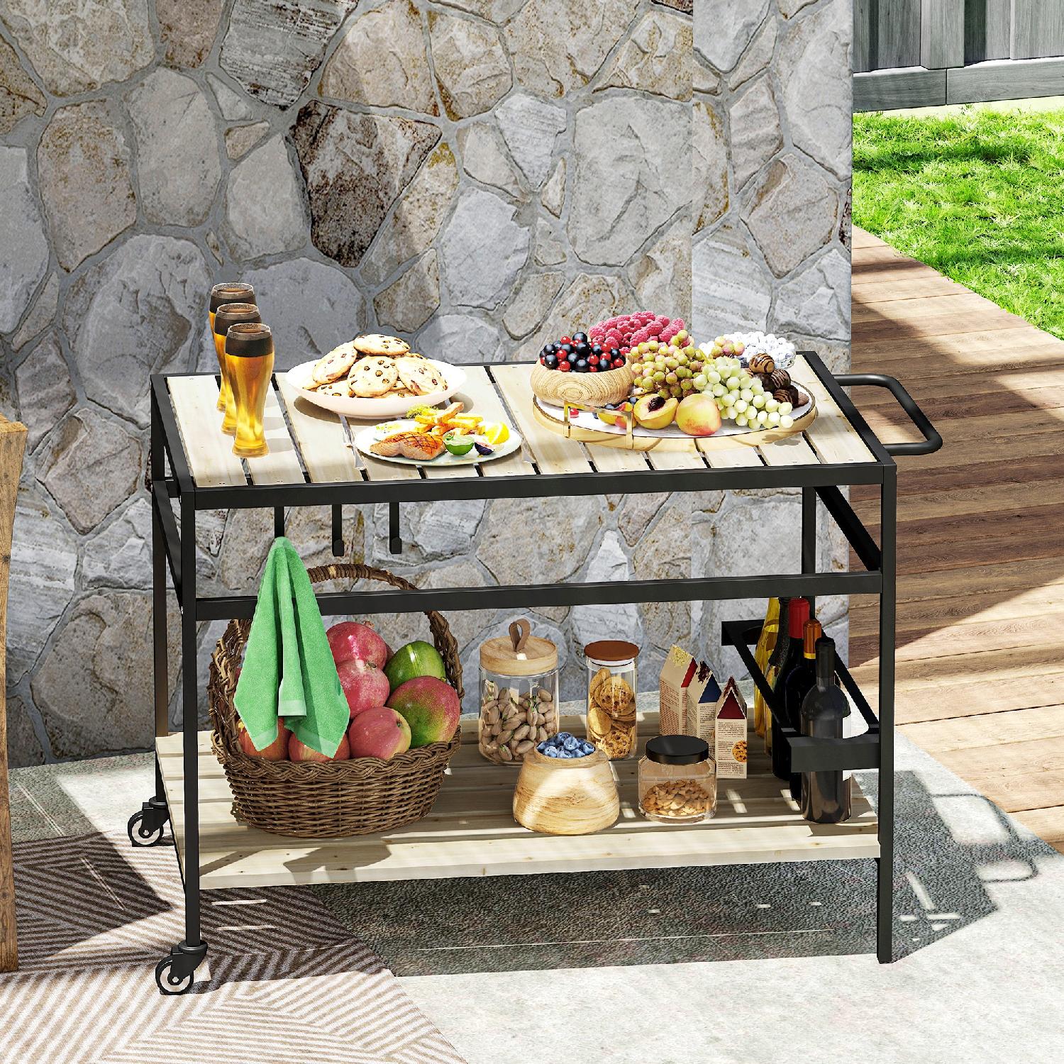 DecHome K5640ND Carrello Cucina Portavivande in Legno a Doghe e Acciaio 107x65x80 Legno