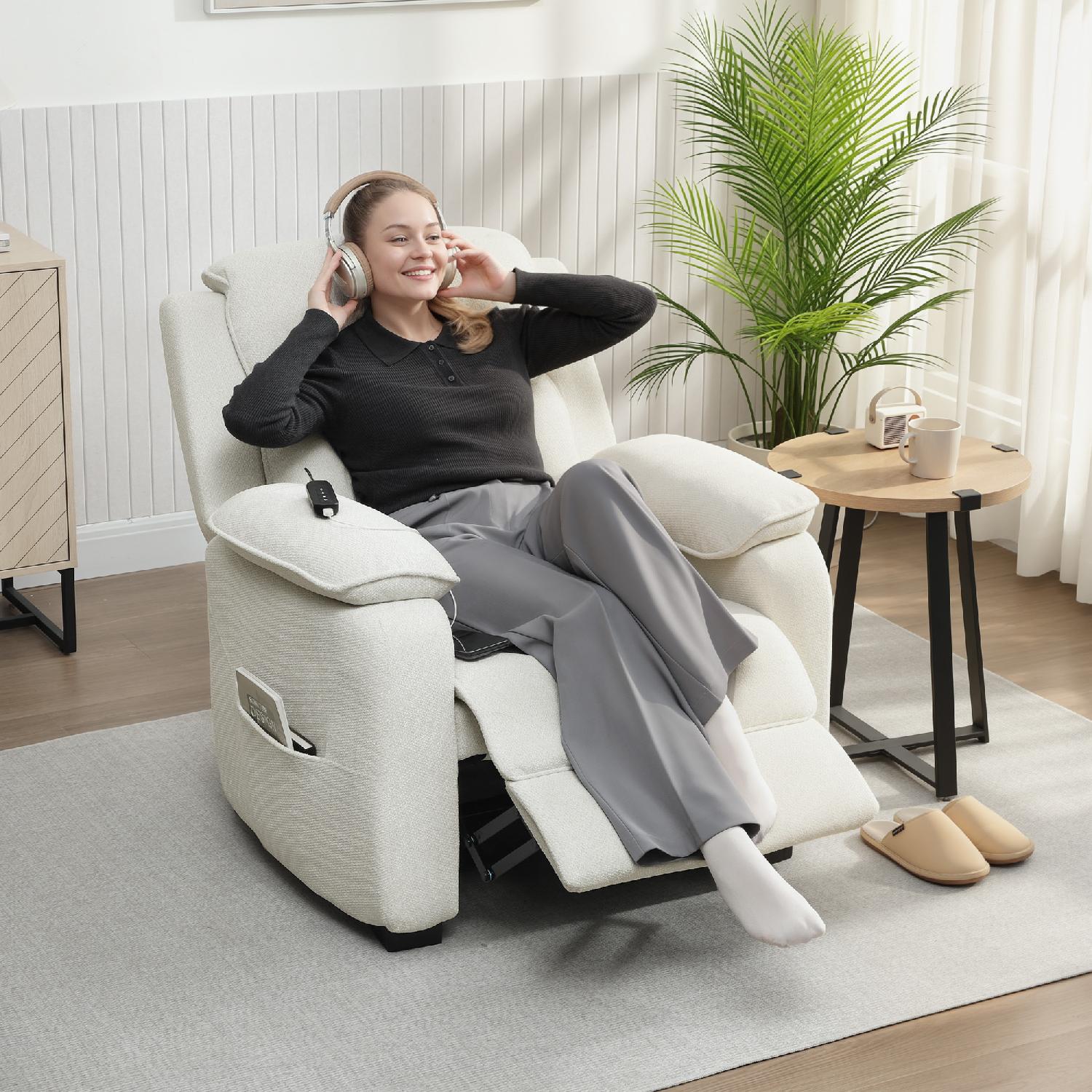 DecHome K7410BG Poltrona Relax Reclinabile Elettrica in Tessuto 96x90x103 cm Beige