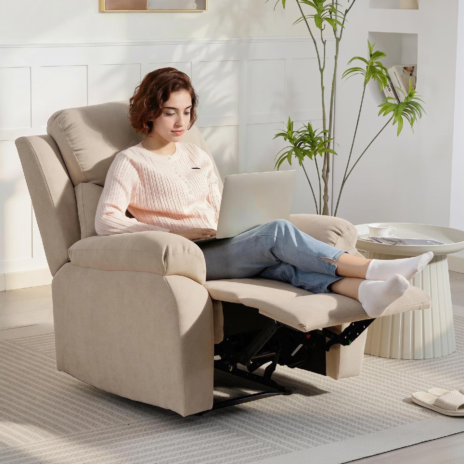 DecHome K7452BG Poltrona Relax Reclinabile in Tessuto con Poggiapiedi 85x93x105 cm Beige
