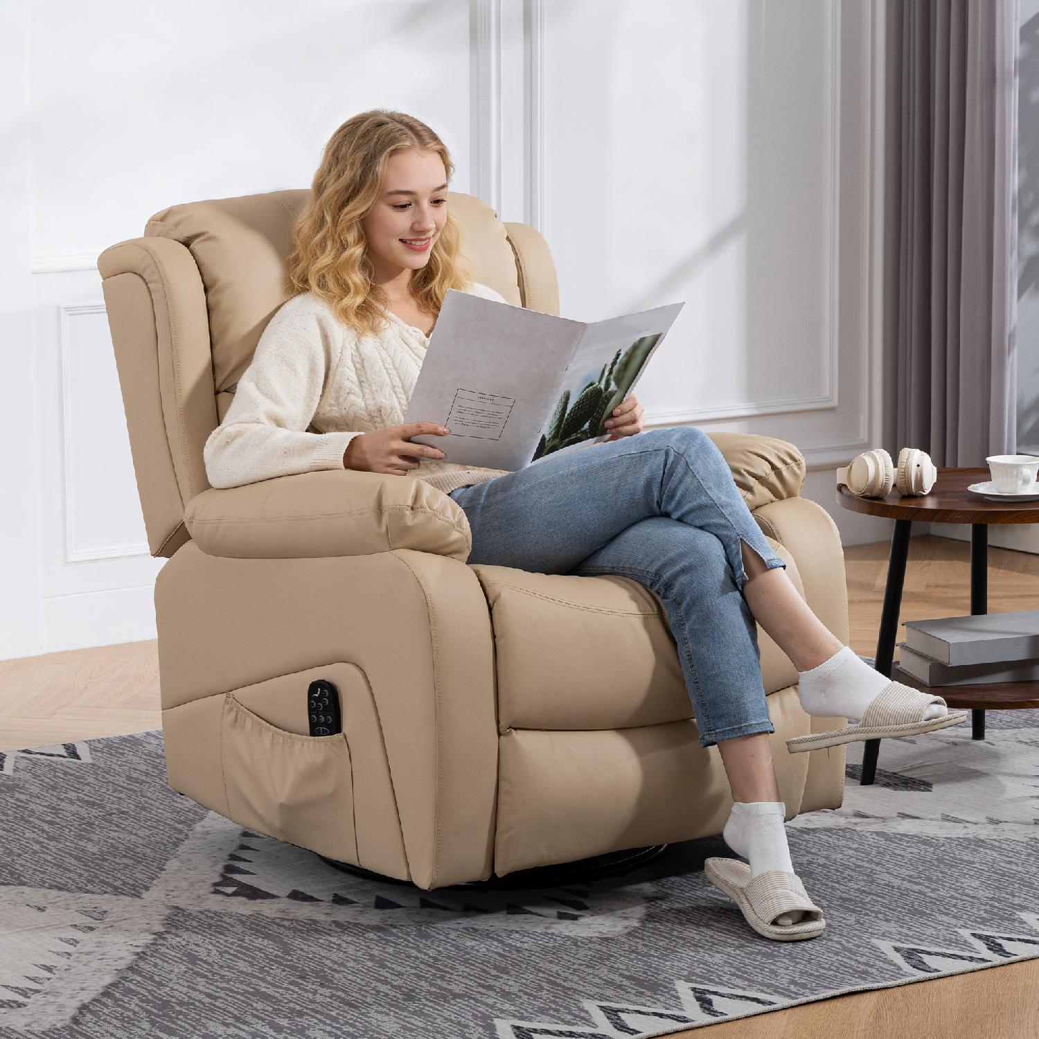DecHome K7473BG Poltrona Relax Reclinabile Massaggiante in Ecopelle 85x97X100 cm Beige