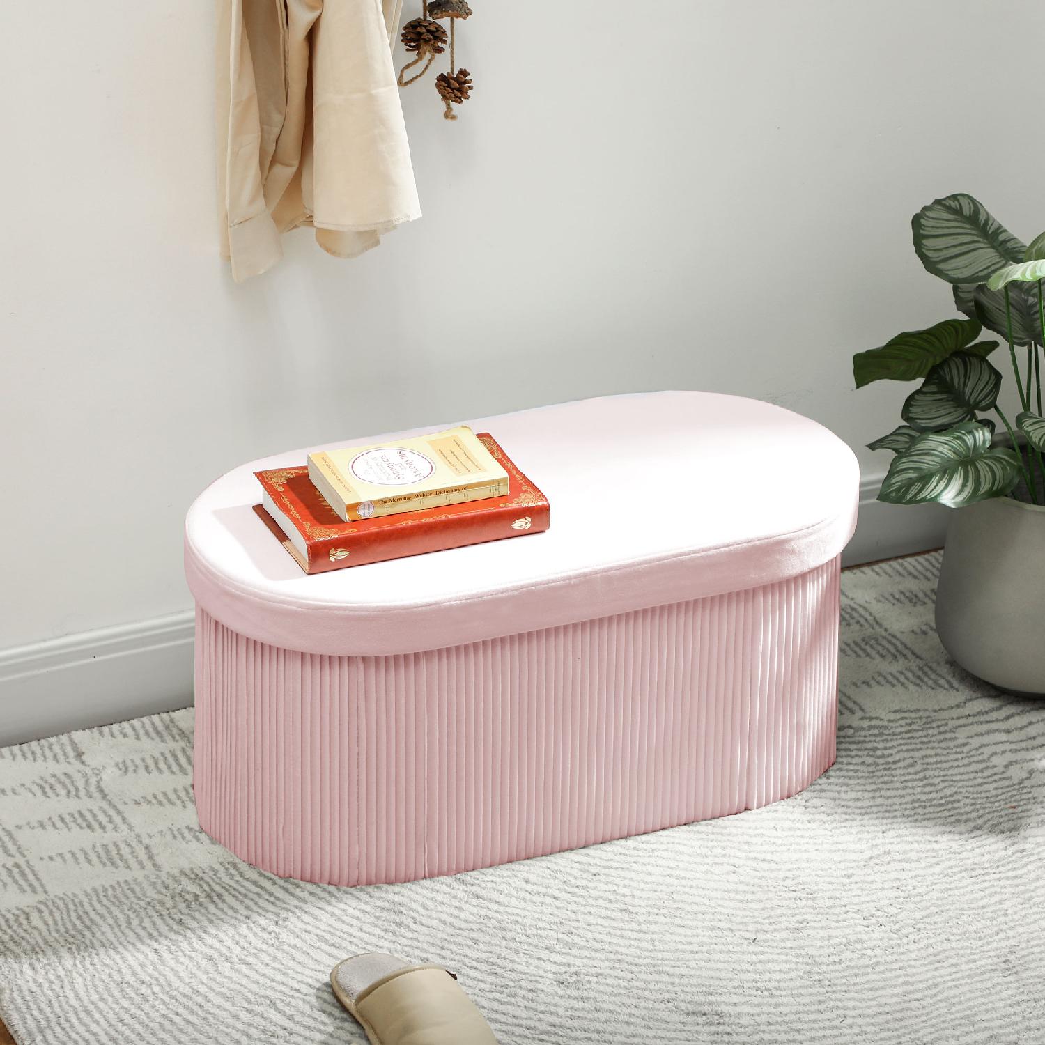 DecHome K7640PK Cassapanca in Velluto Panca Contenitore Pieghevole 76x38x35 cm Rosa