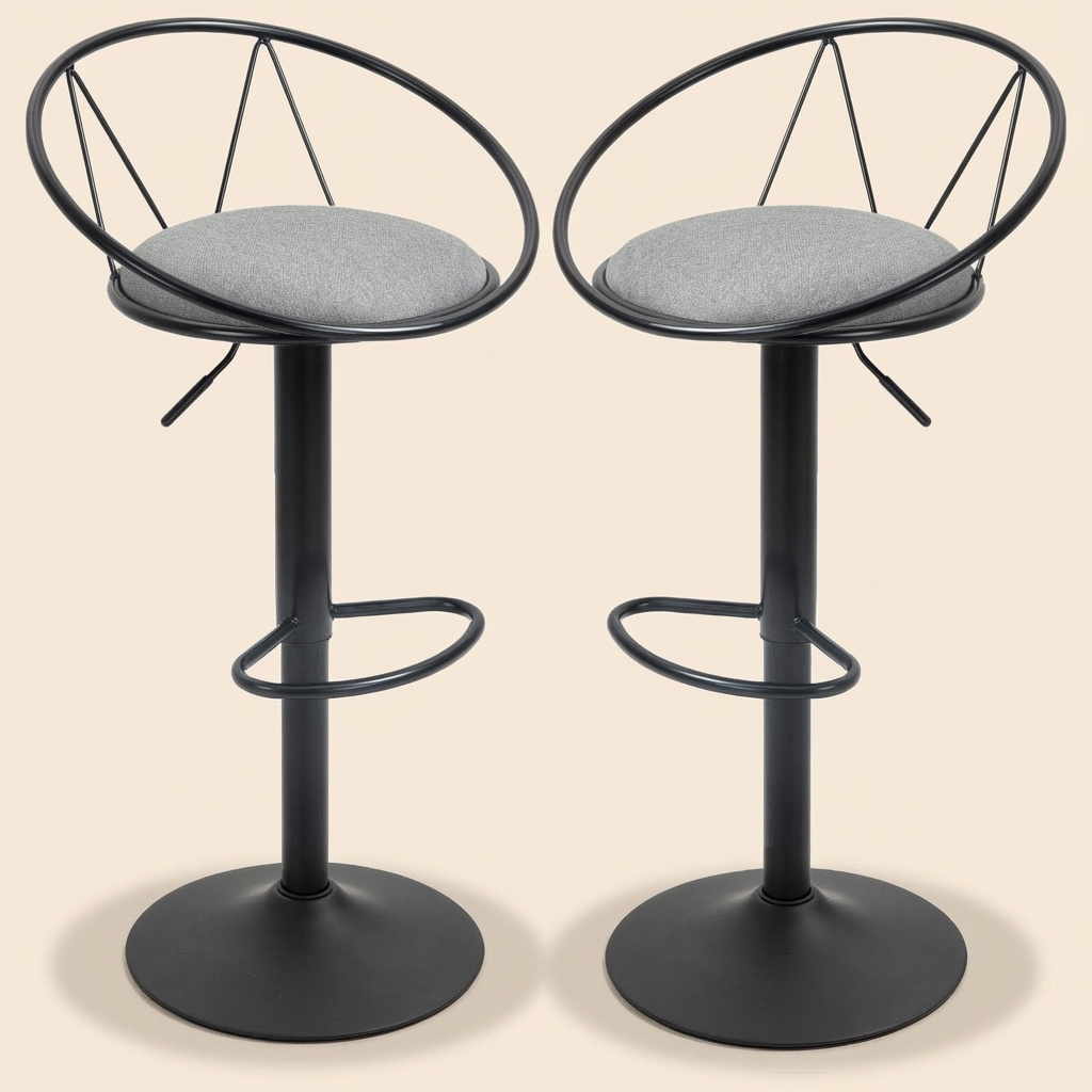 DecHome K8173GY Set 2 Sgabelli Cucina Bar Alti Moderno con Schienale in Metallo Grigio