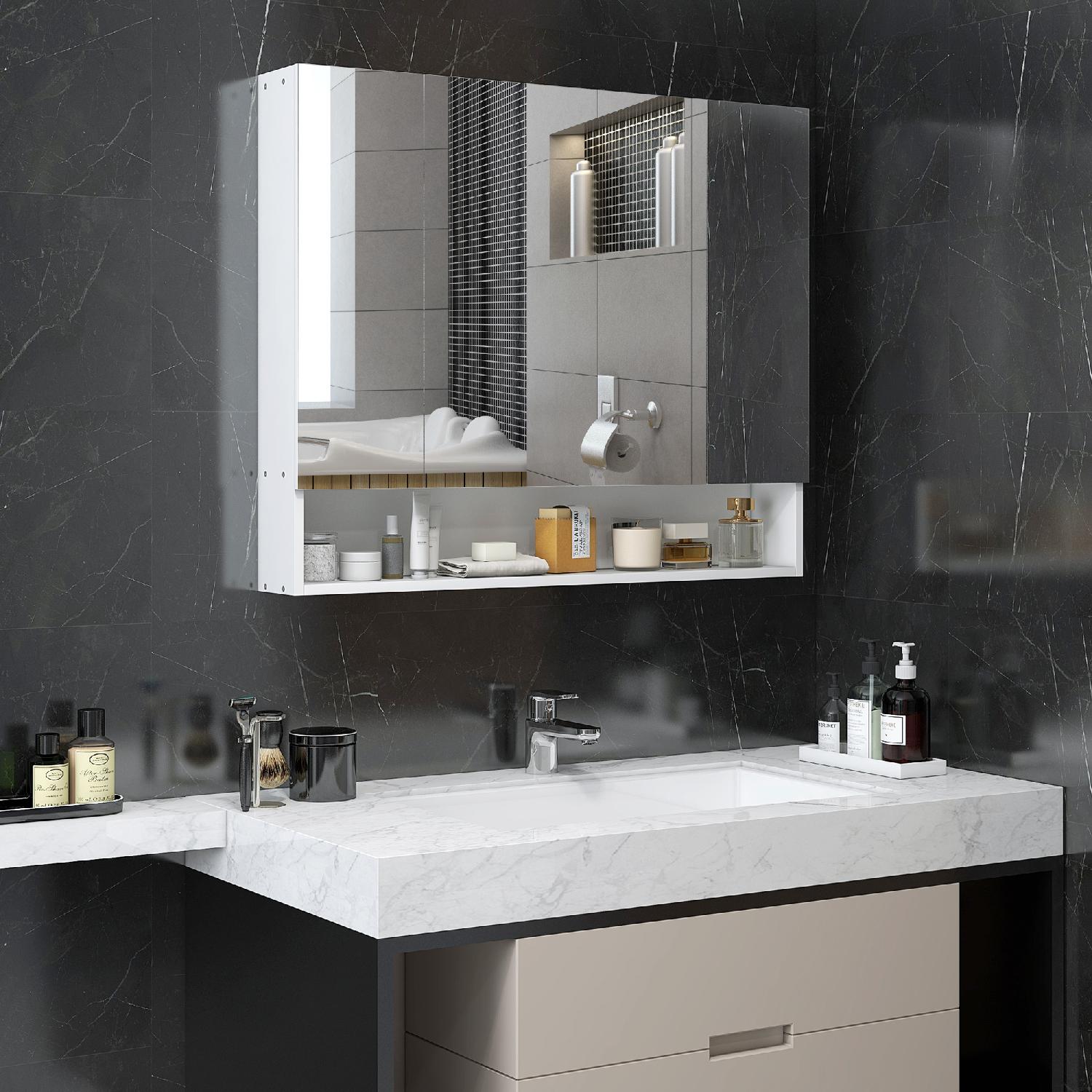 DecHome K8480WT Mobile con Specchio Bagno 3 Ante con Armadietto 90x15x75 cm Bianco