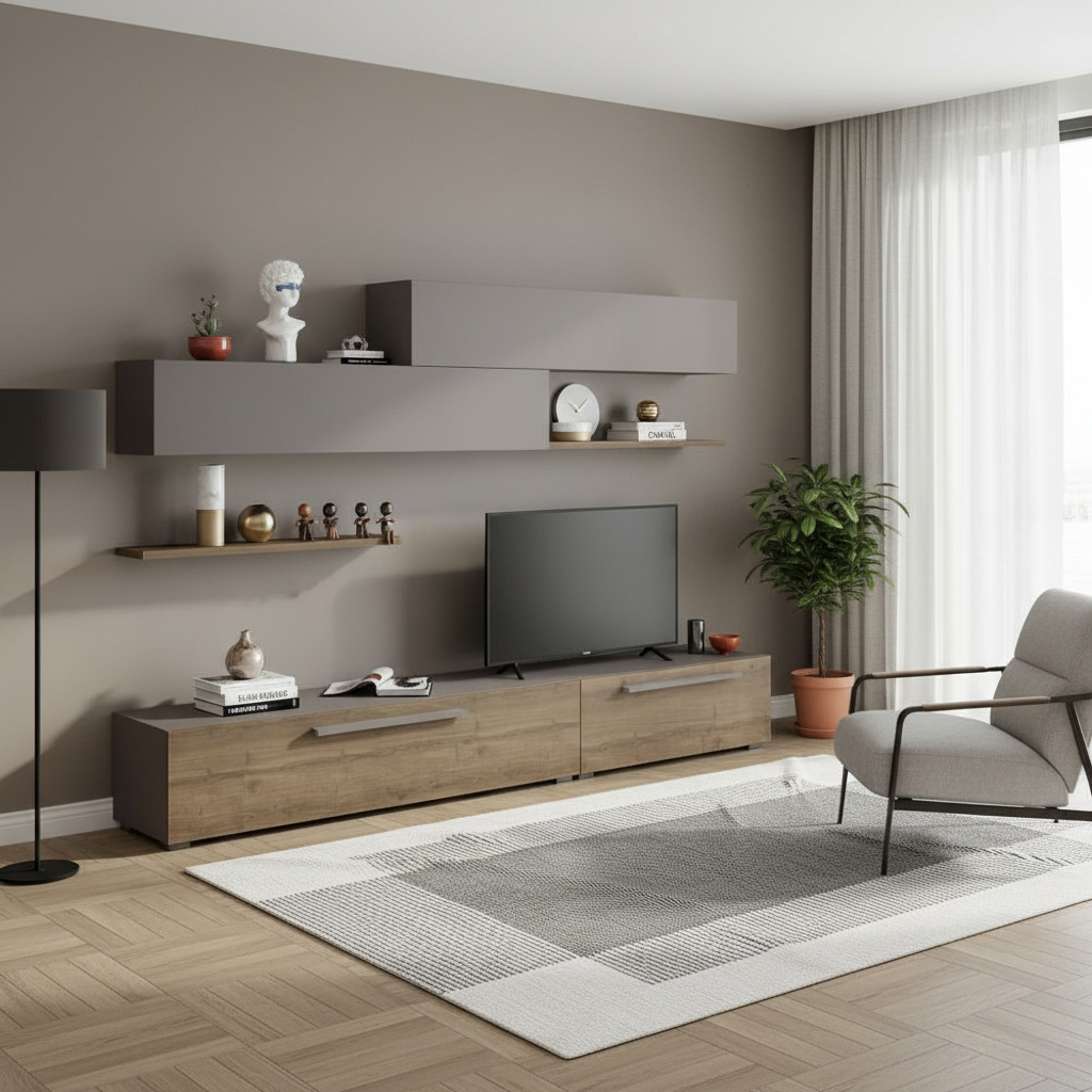 DecHome KOMBATMOCHAHITIT Parete Attrezzata Mobile TV + Parete 260x42x35,8 NoceTortora Kombat
