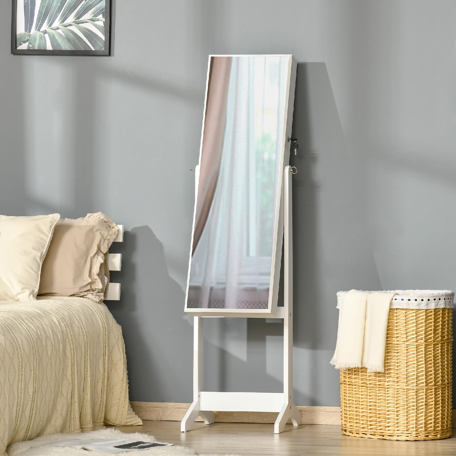 DecHome L3642WT Armadietto Portagioielli con Specchio Serratura e Organizer Bianco
