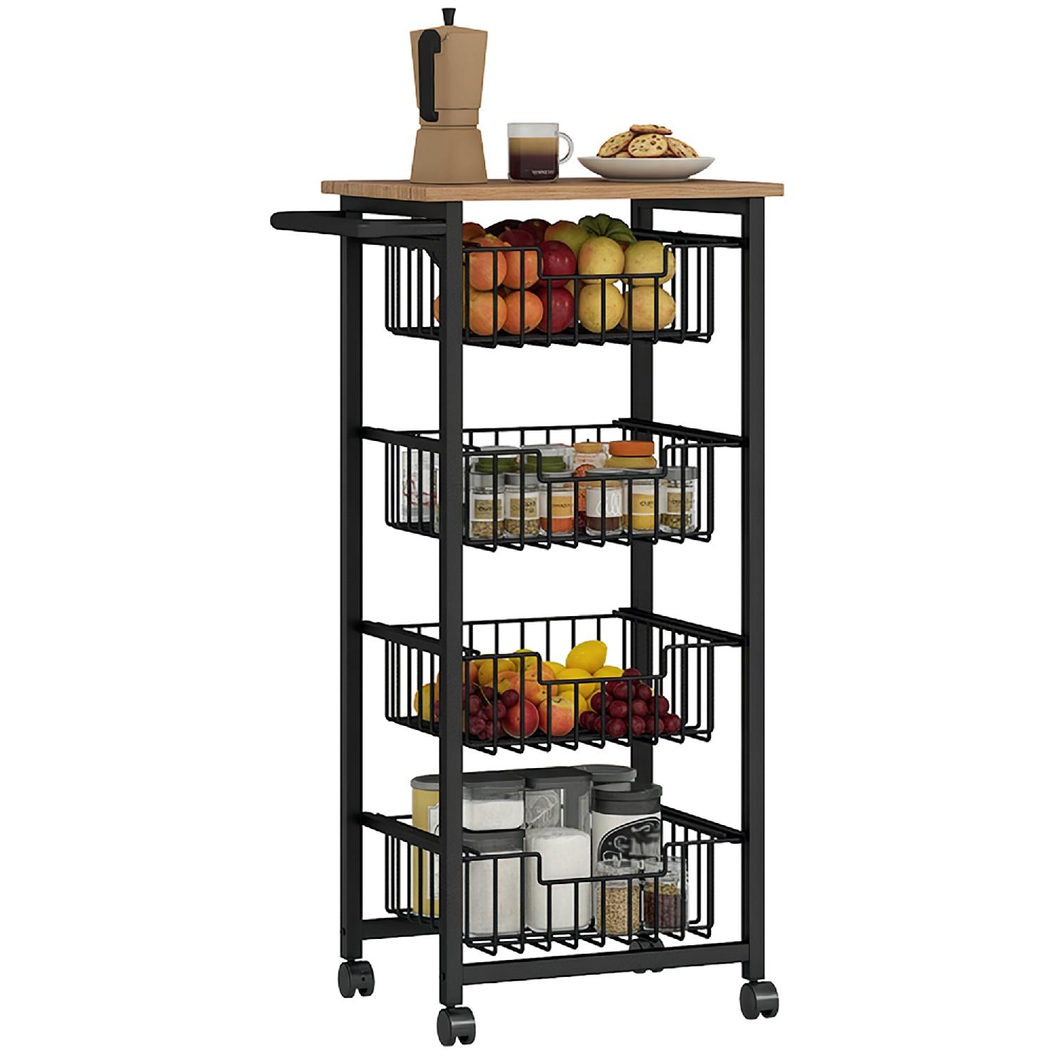 DecHome L3781AK Carrello da Cucina con 4 Cestini Estraibili Ruote e Freni Rovere