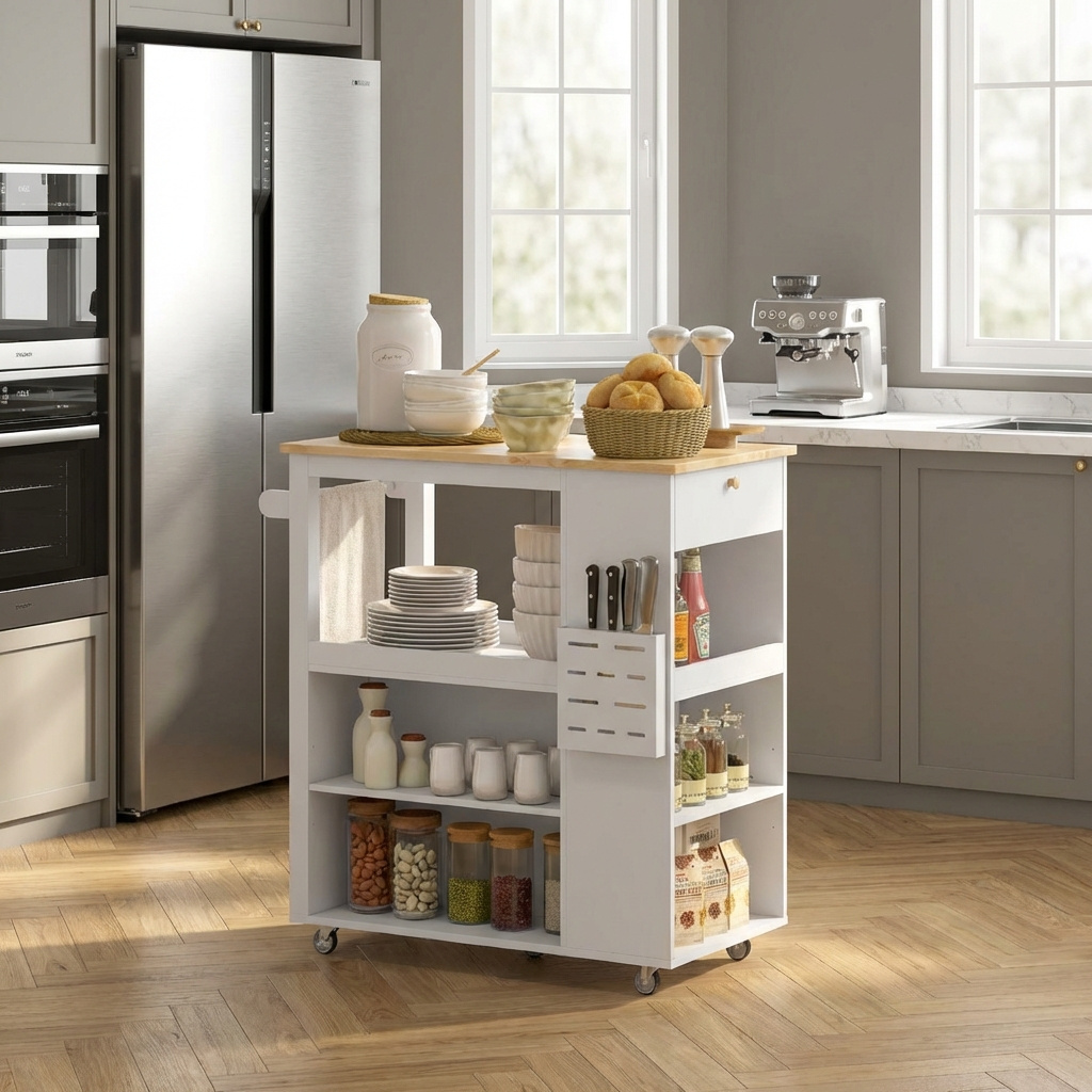 DecHome L3810WT Carrello Cucina Isola Mobile in Legno 86,5x47x88 cm Bianco
