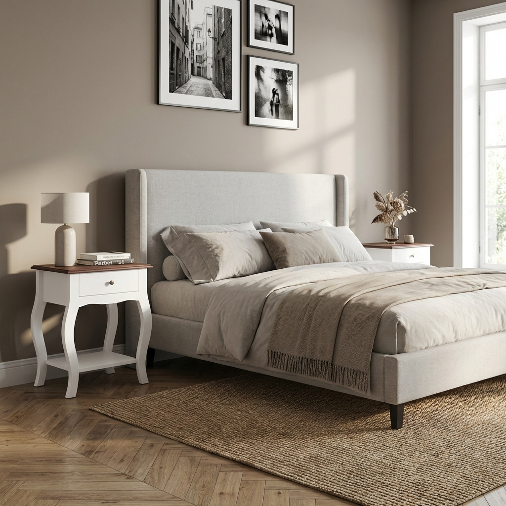 DecHome L4150WT Comodino 1 Cassetto e 1 Vano Giorno in Legno 45x35x55 RovereBianco