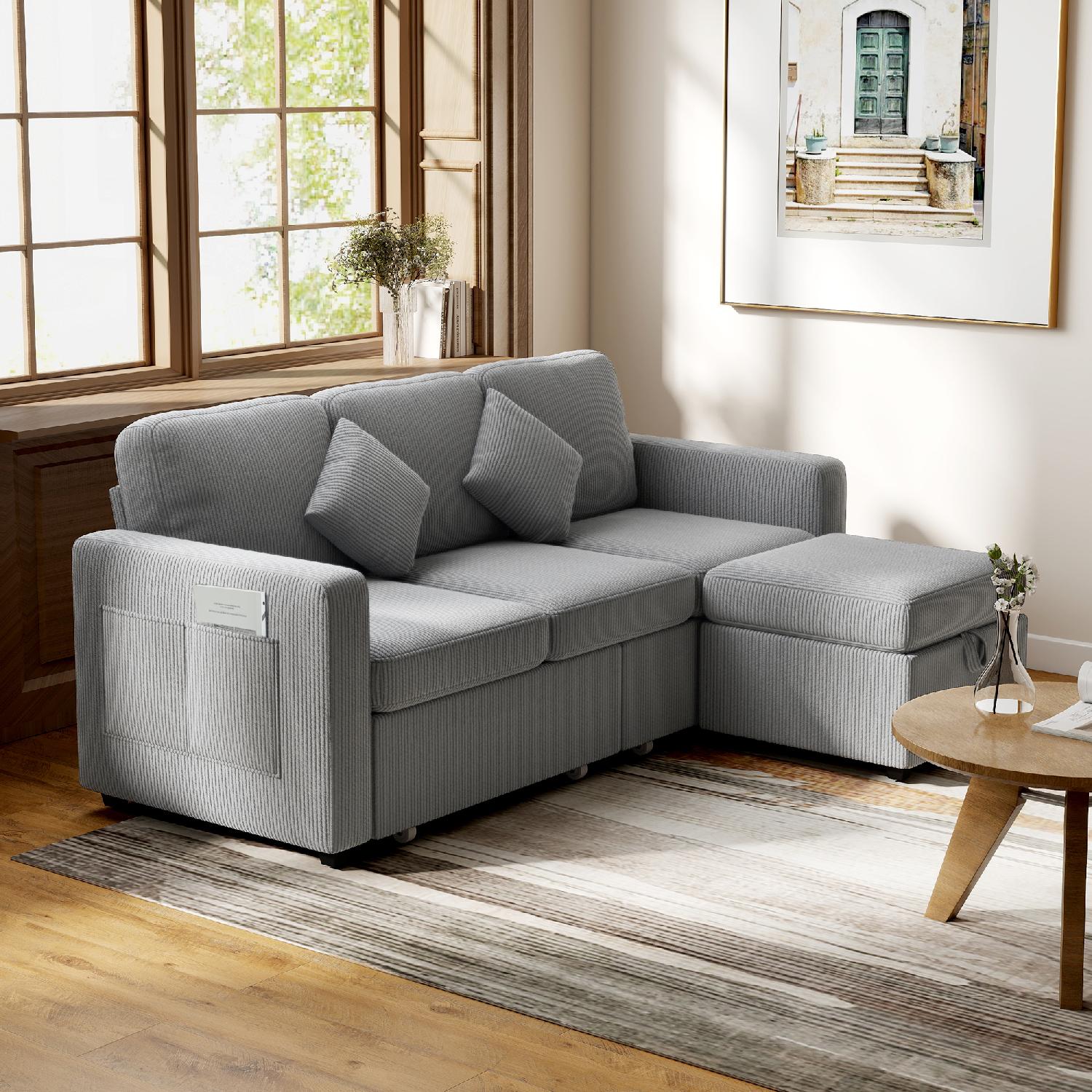 DecHome L4340LG Divano 3 Posti Moderno Penisola Contenitore 196x139x85 Grigio Chiaro