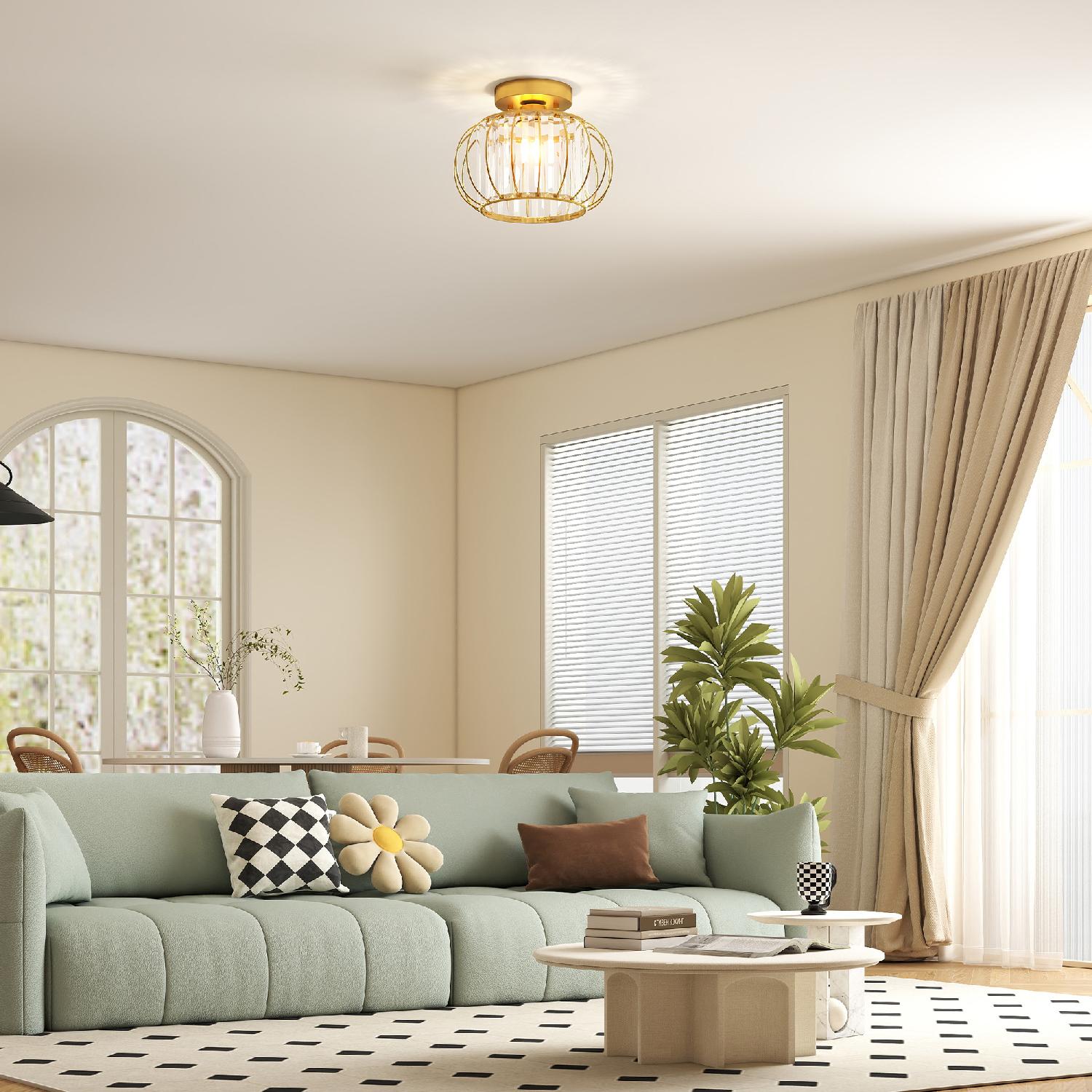 DecHome L5320GD Plafoniera LED Moderna e Minimal a Gabbia 18 Cristalli Oro �27x19 cm