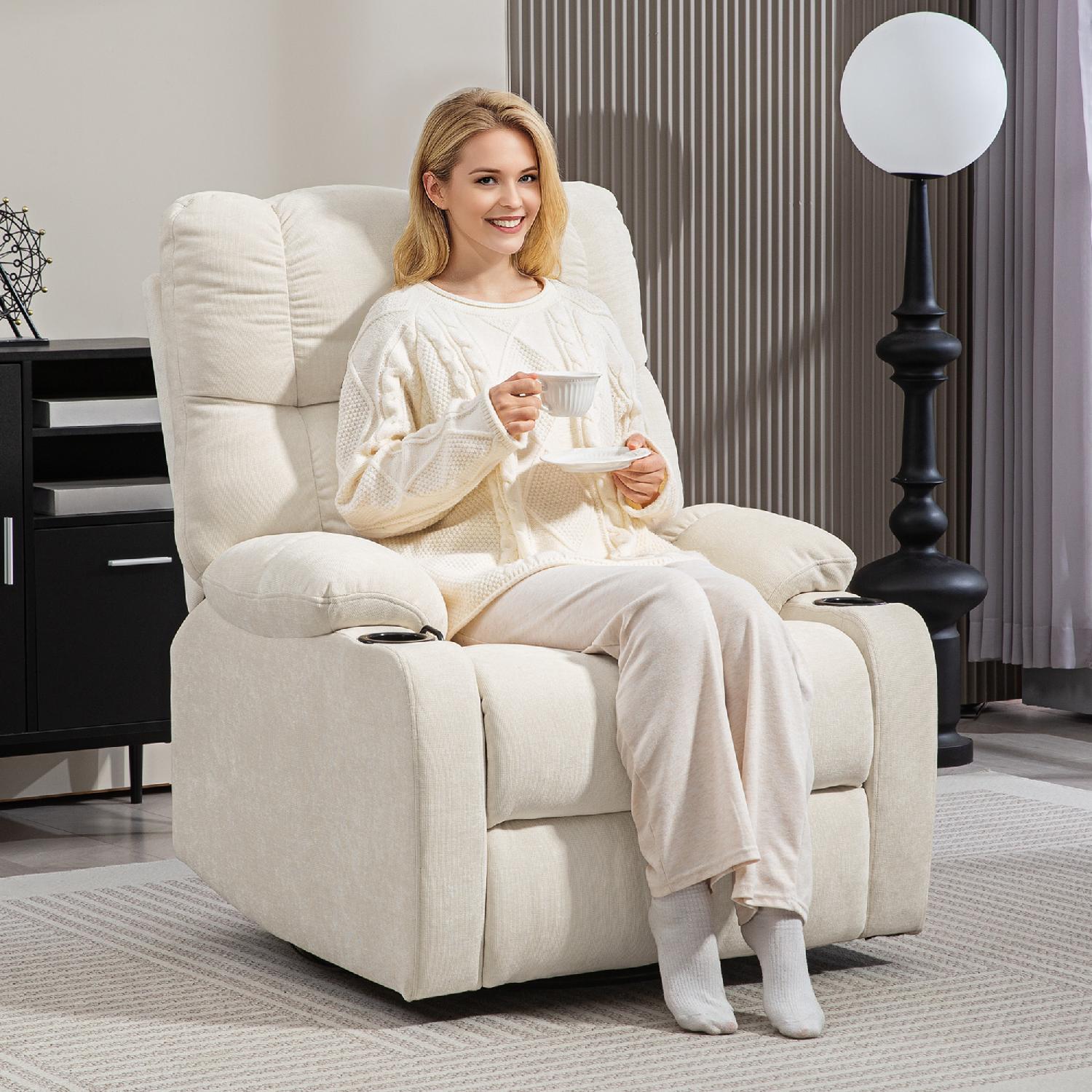 DecHome L5340LG Poltrona Relax Reclinabile Manuale 88x96x108 cm, Beige
